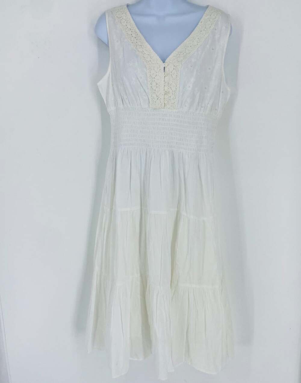 Tantrums Ethereal Cream Crochet Floral Gauze Hippie Maxi Dress LG Bohemian Hippy